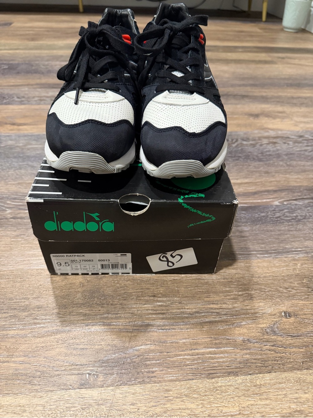 Diadora Kids Black and White Sneakers with Small Red Accents